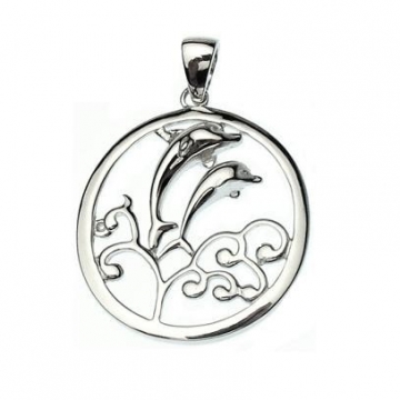 Stříbrný přívěsek oválek s delfínky celostříbrný rhodiovaný