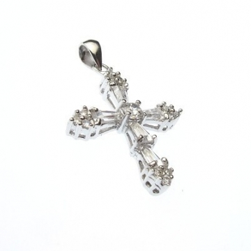 Stříbrný přívěšek křížek 32mm se zirkony Rhodium