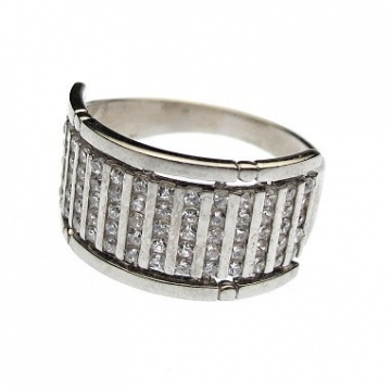 Stříbrný prsten se zirkony široký 11mm Rhodium