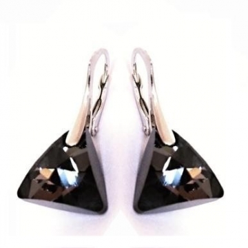 Stříbrné náušnice Xilion Triangle Swarovski 14mm Silver Night