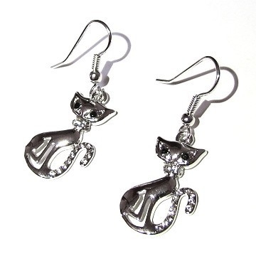 Náušnice visací Kočka se Swarovski Crystal Rhodium