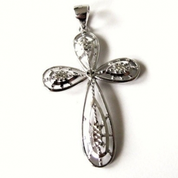 Stříbrný přívěsek velký kříž zdobený 42mm Rhodium