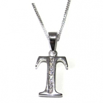 Stříbrný přívěšek písmenko T se zirkony Rhodium 1,45g