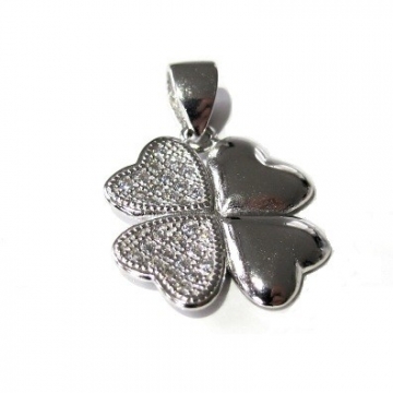 Stříbrný přívěsek ČTYŘLÍSTEK se zirkony 23mm Rhodium