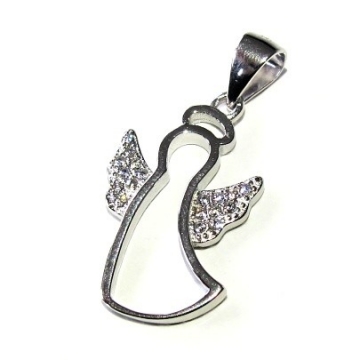 Stříbrný přívěsek ANDĚLÍČEK se zirkony 29mm Rhodium 