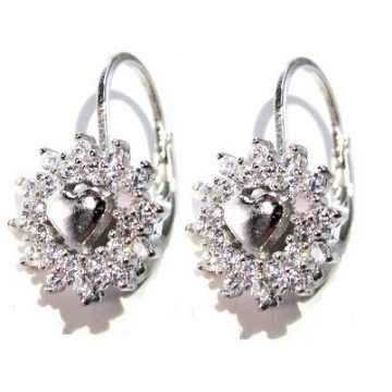 Stříbrné náušnice se srdíčkem a čirými zirkony Rhodium