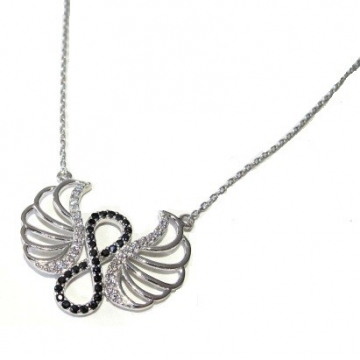 Stříbrný náhrdelník ANDĚL s černýmii zirkony Rhodium 45cm