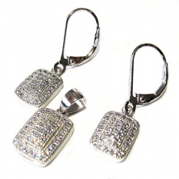 Stříbrná souprava Obdélník s čirými zirkony Rhodium