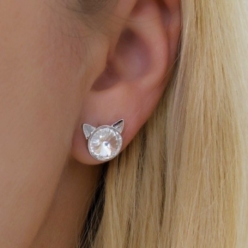 Náušnice velká kočičí hlava s Rivoli Crystal Swarovski Rhodium