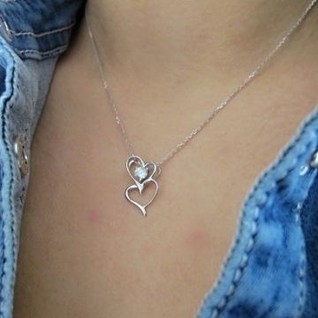 Stříbrný náhrdelník DVOJSRDCE se zirkonem Rhodium