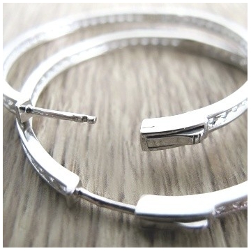 Stříbrné náušnice masivní kruhy 26mm se zirkony a pojistkou Rhodium