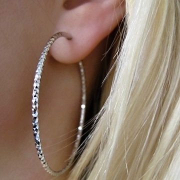 Dámské stříbrné náušnice Maxi kruhy 52mm Rhodium 4,10g