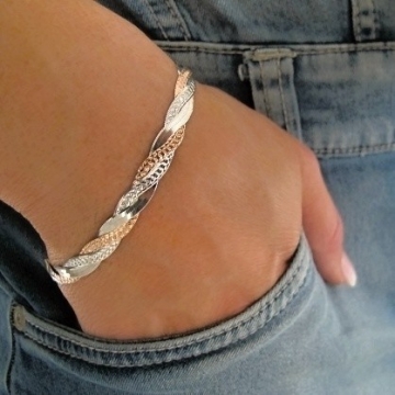 Luxusní dámský stříbrný náramek 6mm bicolor 6,25g 18cm