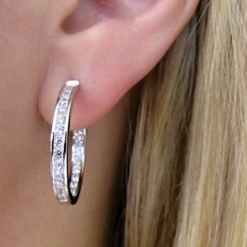 Luxusní stříbrné náušnice kruhy 25mm se zirkony a pojistkou Rhodium 6,00g