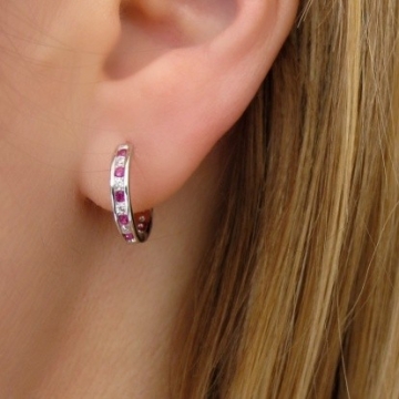 Stříbrné náušnice kroužky 15mm růžovo-čiré Rhodium