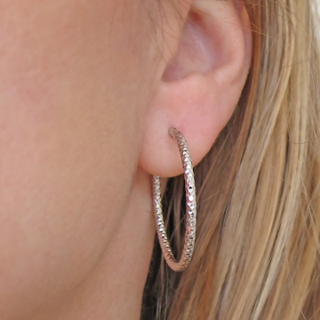 Stříbrné náušnice kruhy 2mm 30mm třpytivé Rhodium