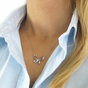 Stříbrný náhrdelník BAREVNÝ MOTÝL se zirkony 2,90g Rhodium 49+5cm