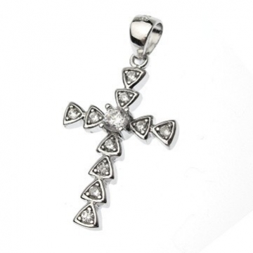Stříbrný kříž 33mm se zirkony Rhodiovaný